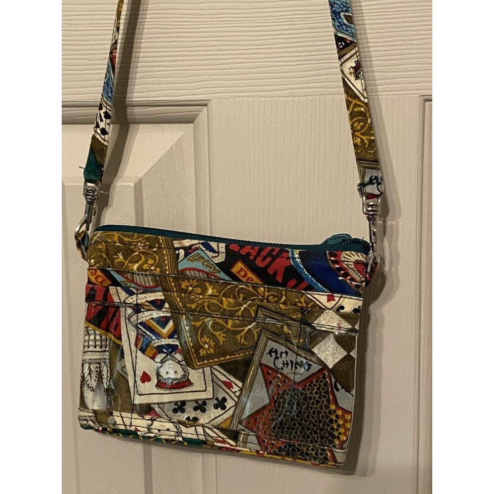 Val in Stitches Fabric Crossbody Purse Small 6x4.5 Card Games Handmade in USA - Picture 2 of 12